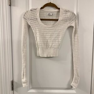 Hollister White Knit Cropped Sweater-xxs
